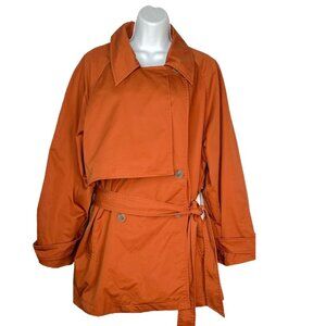 Lattelier Amber Brown Cotton Trench Coat Belted Swing Double Breasted Large Fall